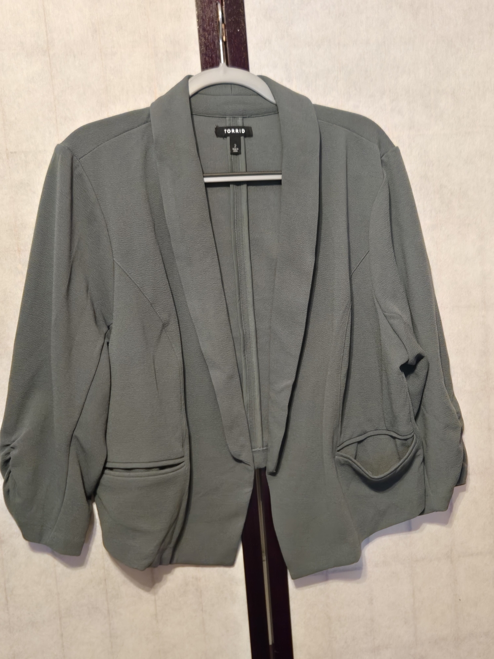 torrid Draped Open-Front Blazer Jacket in Sage